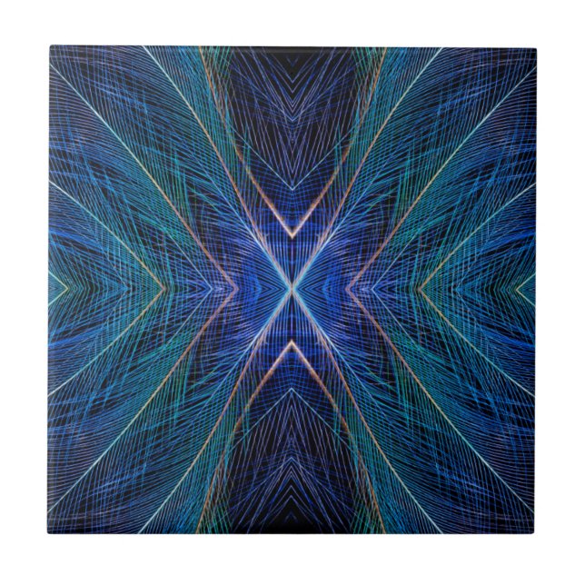 Azulejo Diseño de pluma fractal azul (Frente)