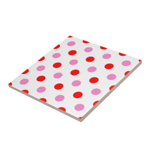 Azulejo Diseño de puntos rojos y rosados sobre blanco