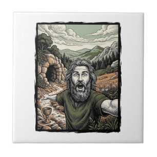 Azulejo Diseño de retrato barbudo sorprendido de grabado v