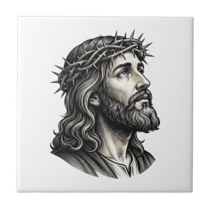 Azulejo Diseño de retrato vintage de corona de espinas gra
