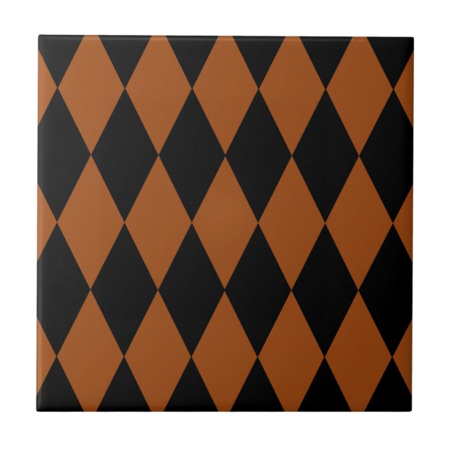 Azulejo Diseño de rombos de diamantes de cuadros marrones  (Frente)