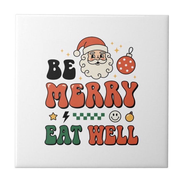 Azulejo Diseño de Santa de Navidad Alegre Come Bien (Frente)