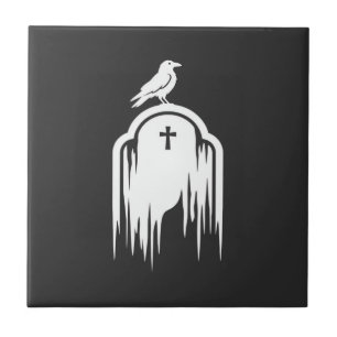 Azulejo Diseño de silueta de lápida de cuervo de Halloween