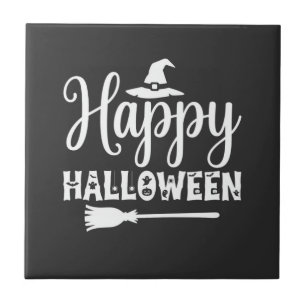 Azulejo Diseño de sombrero de bruja de Halloween feliz