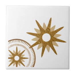 Azulejo Diseño de Starburst Celestial de Oro y Blanco