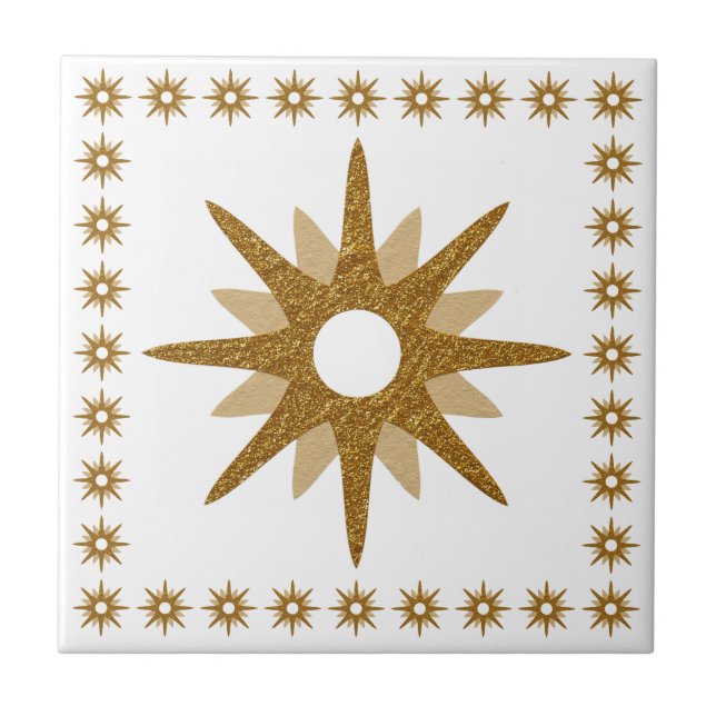 Azulejo Diseño de Starburst Gold Moderno de Mediados del S (Frente)