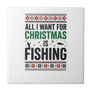 Azulejo Diseño de suéter feo de pesca de Navidad