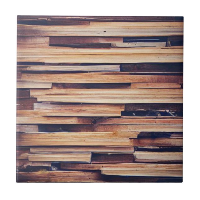 Azulejo Diseño de tablas de madera marrón (Frente)