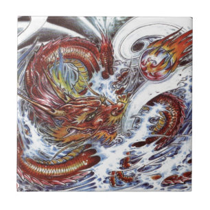 Azulejo Diseño de tatuaje de dragón japonés
