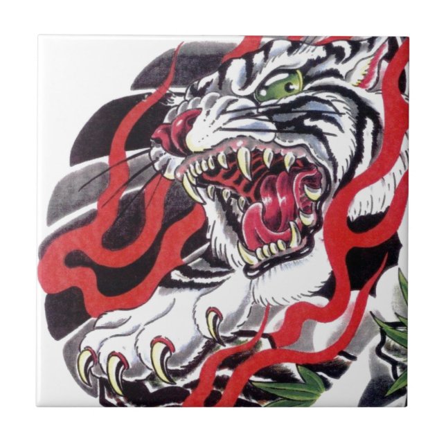 Azulejo Diseño de tatuajes japoneses - Tigre blanco (Frente)