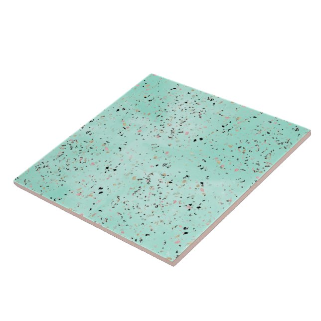 Azulejo Diseño de terrazo de mármol blanco y dorado Confet (Lado)