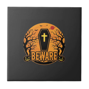 Azulejo Diseño de terror de calabaza de ataúd de Halloween