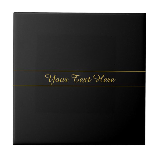 Azulejo Diseño de texto simple personalizable dorado y neg (Frente)