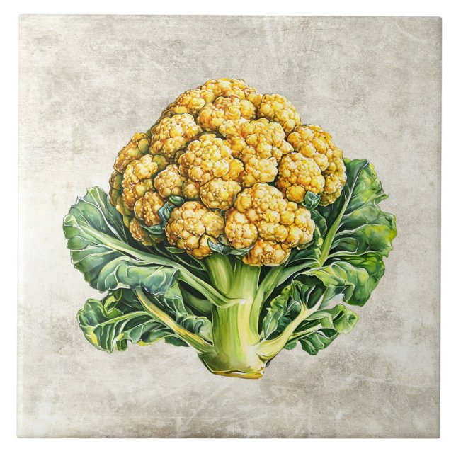 Azulejo Diseño de textura falsa de coliflor rústica acuare (Frente)