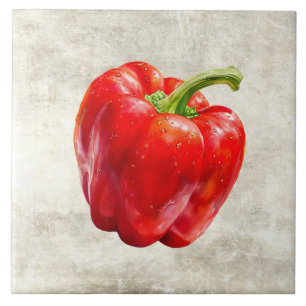 Azulejo Diseño de textura falsa de pimiento rojo acuarela
