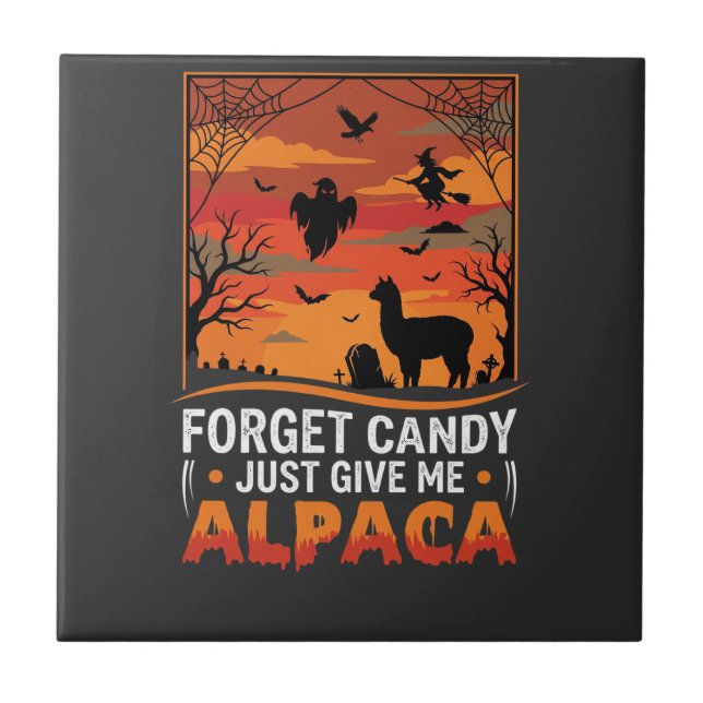 Azulejo Diseño de vector de alpaca espeluznante de Hallowe (Frente)