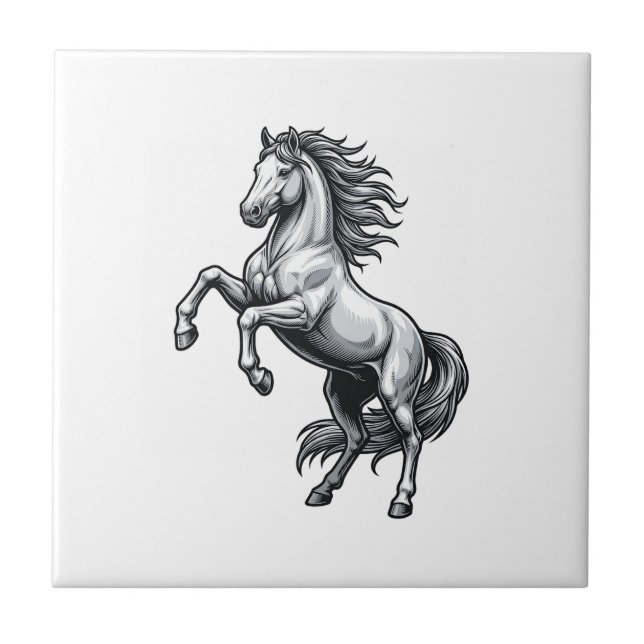 Azulejo Diseño de vector de caballo encabritado de grabado (Frente)