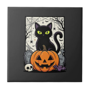 Azulejo Diseño de vector de calabaza de gato negro de Hall