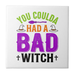 Azulejo Diseño de vector de cita de Halloween de bruja mal