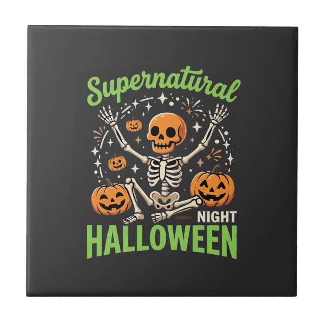 Azulejo Diseño de vector de Halloween de esqueleto sobrena (Frente)