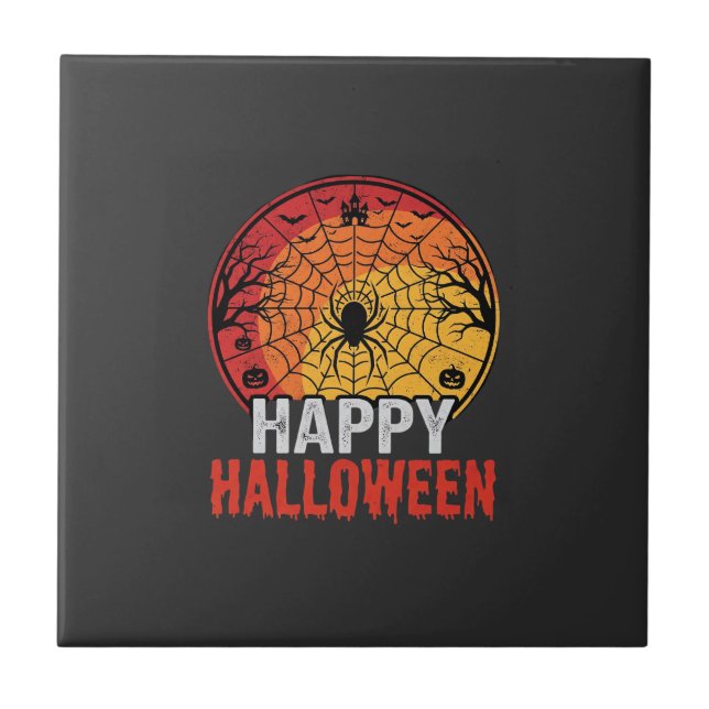 Azulejo Diseño de vector de telaraña de Halloween feliz (Frente)