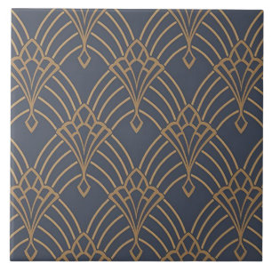 Azulejo - Diseño de ventilador Art Déco Lila/Dorad