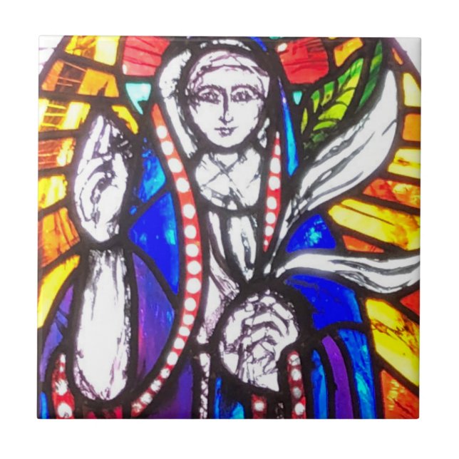 Azulejo Diseño de vidrio manchado con figura religiosa. (Frente)
