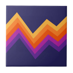 Azulejo Diseño de zigzag retro morado, naranja y amarillo