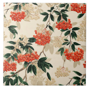 Azulejo Diseño decorativo de bayas rojas y blancas