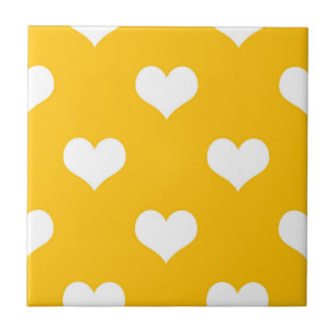 Azulejo Diseño del patrón amarillo de corazón de amor blan