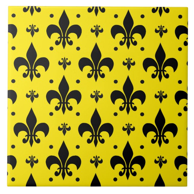 Azulejo Diseño del patrón de flor de lis de fondo amarillo (Frente)