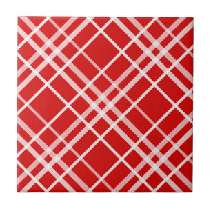 Azulejo Diseño del patrón de trazos de tartán blanco rojo