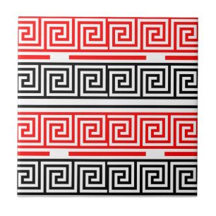 Azulejo Diseño del patrón rojo blanco negro griego de clav