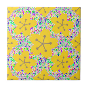 Azulejo Diseño Disco Floral Amarillo Groovy