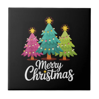 Azulejo Diseño Divertido de Árbol de Navidad Colorido Feli