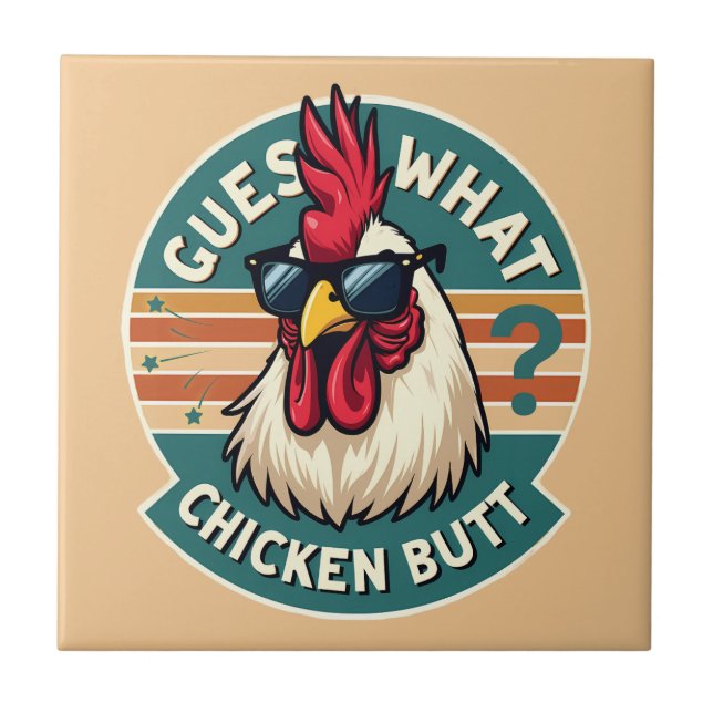 Azulejo Diseño divertido de Chiste retro de pollo trasero (Frente)