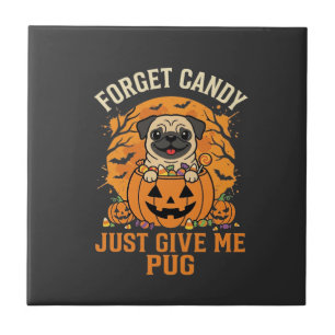 Azulejo Diseño divertido de dulces de pug de Halloween_1