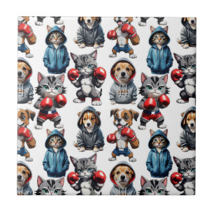 Azulejo Diseño divertido de patrones de perros gatos en bo