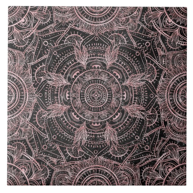Azulejo Diseño elegante Boho Rosa Gold Grey Mandala (Frente)
