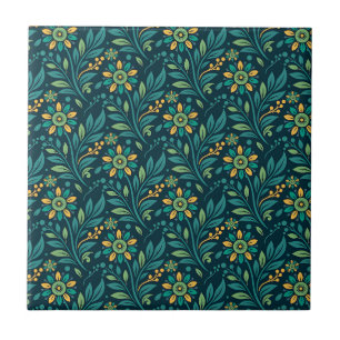 Azulejo Diseño elegante de patrón floral amarillo y azul t