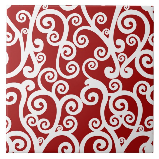 Azulejo Diseño elegante, estampado floral, rojo, blanco (Frente)