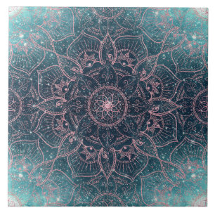 Azulejo Diseño elegante Rosa Gold Mandala Blue Nebula Sta