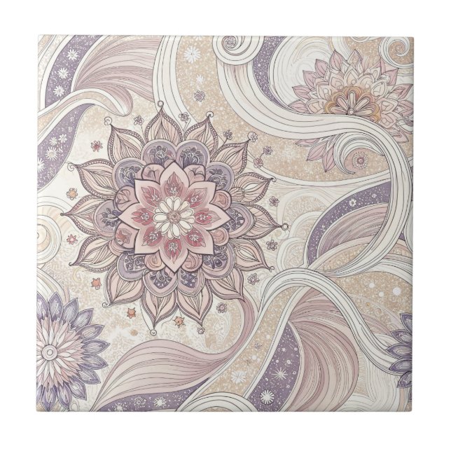 Azulejo Diseño Espiritual de Mandala Floral Boho (Frente)