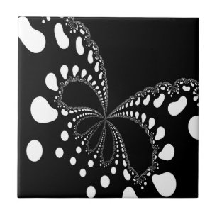 Azulejo Diseño estilizado de mariposa en blanco y negro