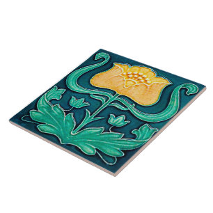 Azulejo Diseño floral amarillo Art Nouveau Tile de cerámic