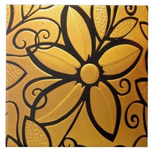 Azulejo Diseño floral amarillo dorado radiante