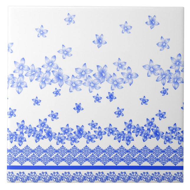 Azulejo Diseño floral azul y blanco, (Frente)