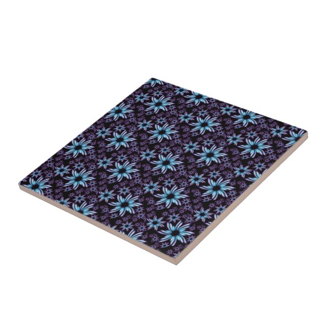 Azulejo Diseño floral azul y morado brillante (Lado)