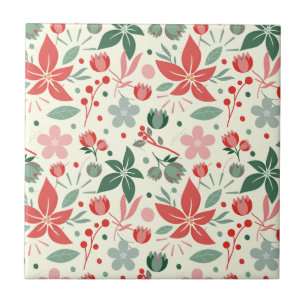 Azulejo Diseño floral brillante con hojas verdes y puntos