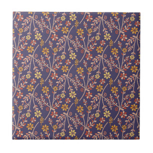 Azulejo Diseño floral caprichoso con enredaderas sobre fon